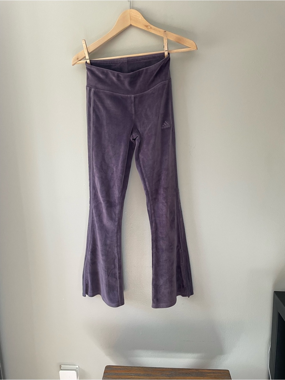 adidas purple velour flare track pant - girls size M